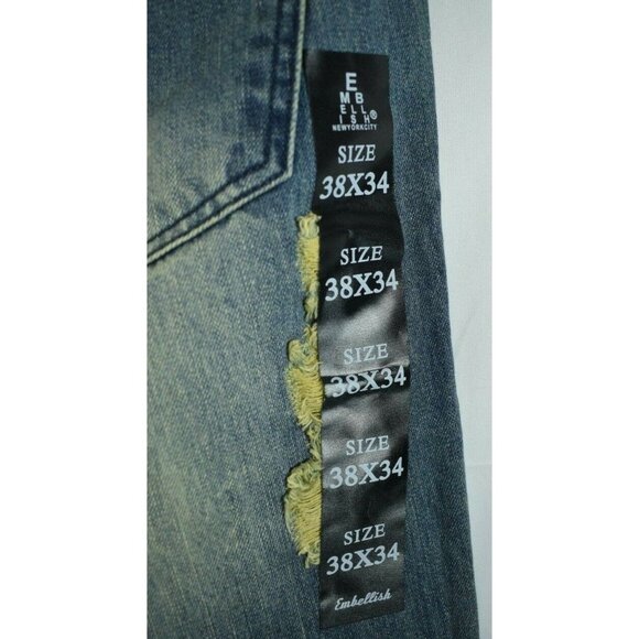 Embellish Mens 38 x 34 Distressed Blue Biker Jeans New with Tags - Picture 4 of 7
